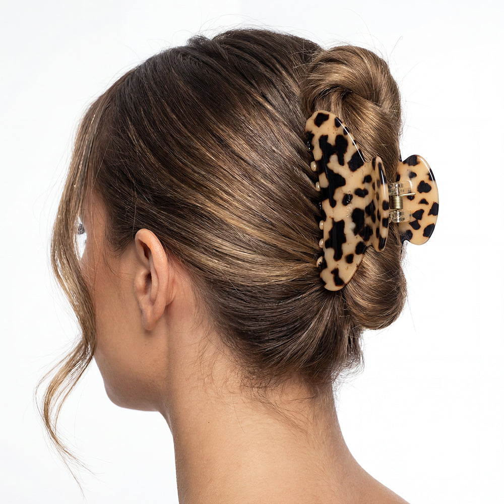 Cream tortoise acetate claw clip for everyday styling