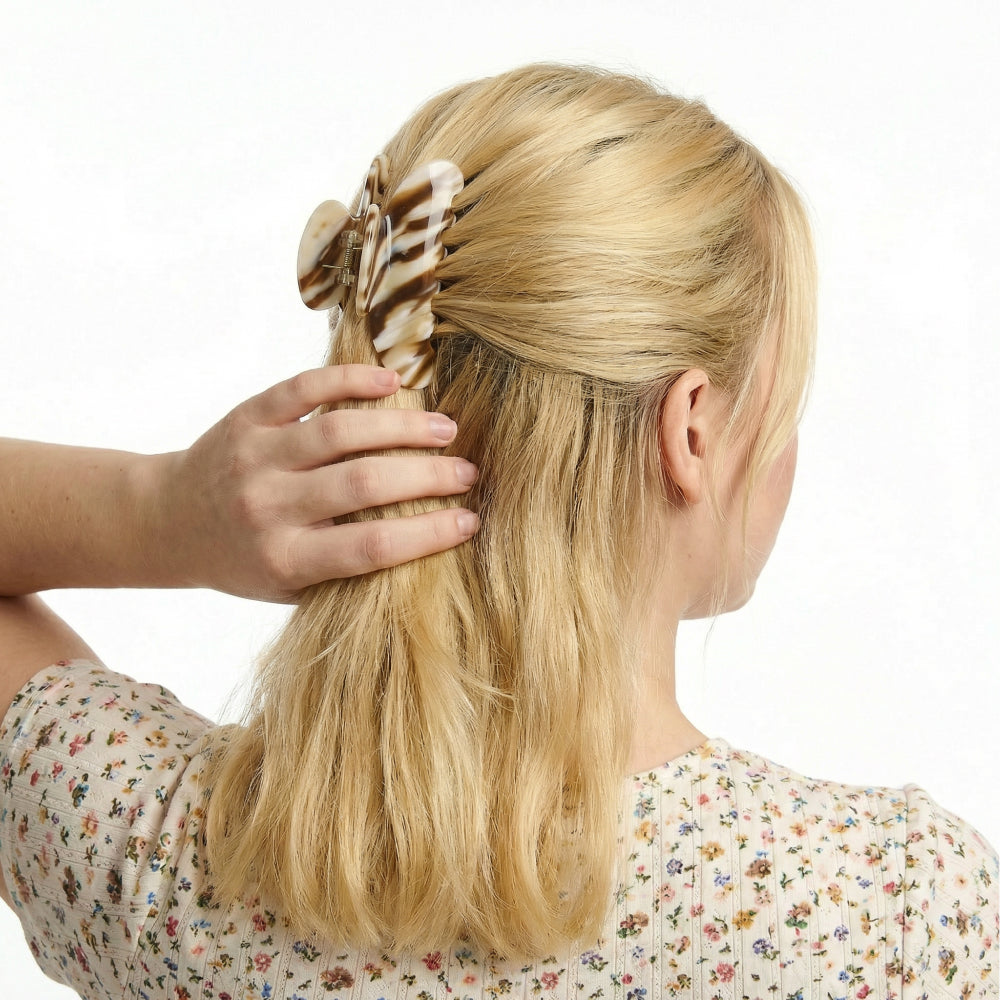 Mocha marble acetate claw clip for half-up hairstyles